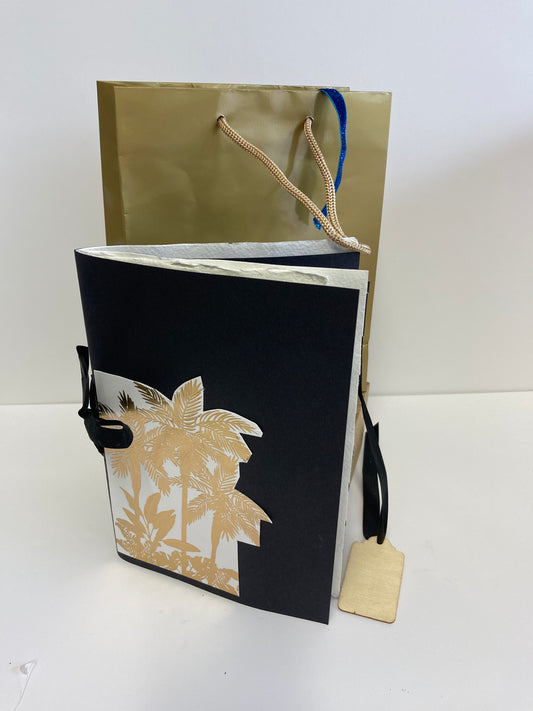 Handmade notebook with a gold palm tree for the person who likes glamour.